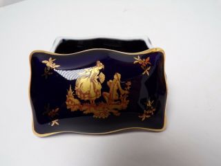 Vintage LIMOGES France Cobalt Blue Gold Couple Proposal Trinket Box Dish 3