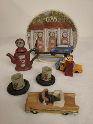 Miniature Gas Station Tea Set By Popular Imports Decorative Resin 1997 9 Piece