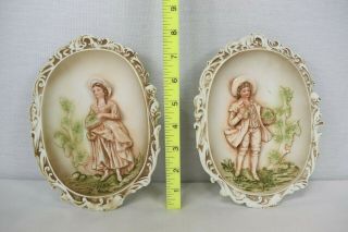 Lefton 3d Hand Painted Porcelain Wall Plaques Blue Boy & Pinky