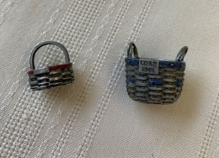 Vintage Longaberger Miniature Pewter Cookie And Corn Basket Charms