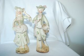 Copyright L & M Inc.  Man & Woman Figurines Ceramic Bisque Colonial Statues 8 