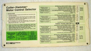 Vintage 1978 Cutler Hammer Motor Control Selector Slide Rule Eaton Electronic