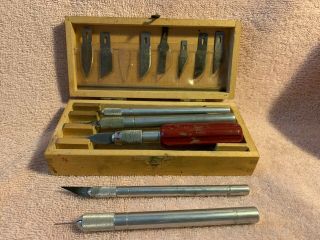 Vintage X - Acto Knife Hobby Carving Tool Set W/ Wood Box