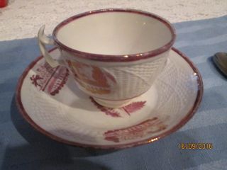 Antique English Sunderland Pink Lustre Cup And Saucer C.  1840