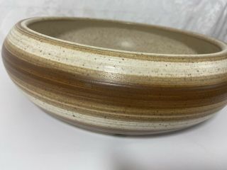 Vintage Large Brown Kibutz Bro.  Ceramic Pottery Striped Bowl from Israel 2