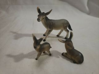 Vintage Miniature Bone China Donkey,  Mule Family Of 3,  Japan