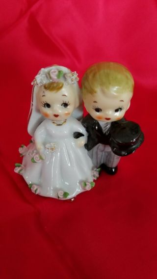 Vintage Lefton Bride And Groom Cake Topper Or Figurine 2 1/2 "