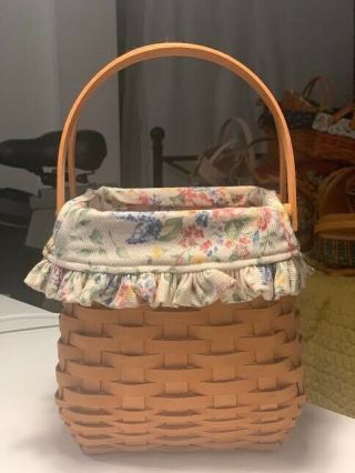 Longaberger Basket Tiny Tote With Spring Floral Liner,  Protector
