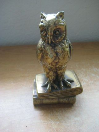 Vintage Heavy Brass Figurine Owl / Perched On Books