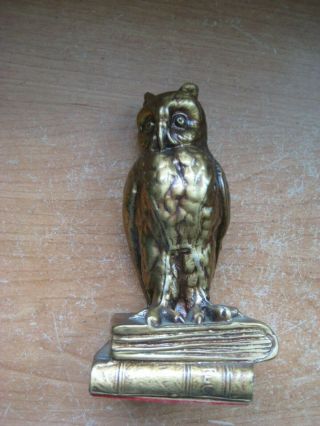 Vintage Heavy Brass Figurine Owl / Perched On Books 2