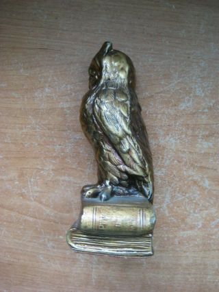 Vintage Heavy Brass Figurine Owl / Perched On Books 3