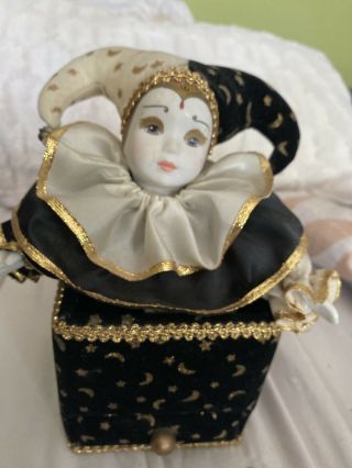 San Francisco Music Box Co Porcelain Jester Harlequin Doll With Tag Musical 1992
