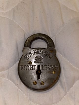 Large Samson Eight Lever Padlock Lock Vintage Antique -