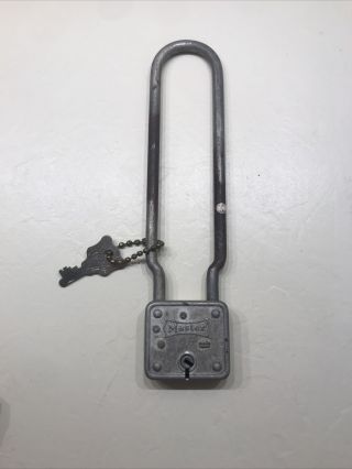 Vintage Mid Century Master Lock Co.  Steel Bicycle Bike Long Lock 66 With Key