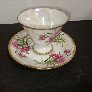 Vintage Ucagco White Porcelain Tea Cup & Saucer,  Carnation January,  Japan