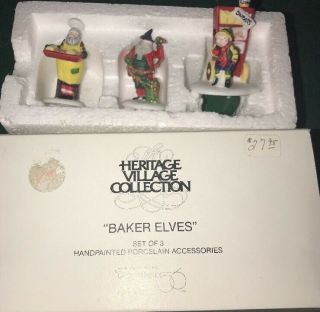 Dept 56 Heritage Village " Baker Elves " Set Of 3 5603 - 0 Mintin Box