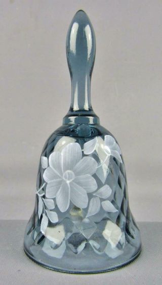 Fenton Petite Bell Blue/gray Glass Hand - Painted & Signed By The Artist 7659