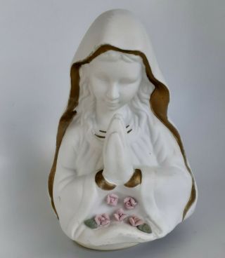 Praying Virgin Mary Blessed Mother Ceramic Bust Figurine Statue 6 1/2 " X 4 "