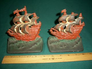 Vintage Painted Cast Iron Bookends – Sailing Ships