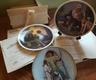 Norman Rockwell Mothers Day Plates (set Of 3) 1981 & 1982 W/certs & Box & 1979