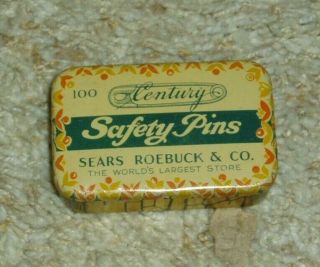 Antique Sears,  Roebuck And Co Metal Tin For Century Safety Pins - Empty Box