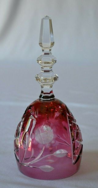 Cut To Clear Cranberry Crystal Rose Pattern Bell West Germany 24 Lead Crystal