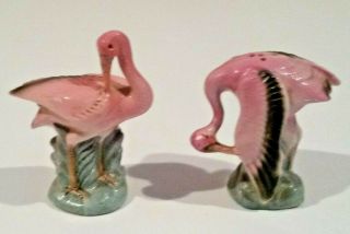 Vintage Japan Ceramic Pink Flamingo Salt And Pepper Shakers With Cork Stoppers