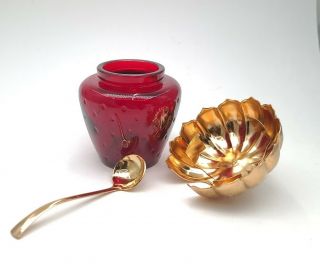 Vintage Avon Ruby Red Strawberry Jam Jar With Spoon