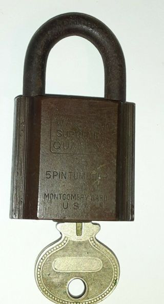 Vintage Montgomery Ward Lock 5 Pin Tumbler Usa All.
