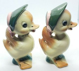 Vintage Anthropomorphic Ducks With Hats Salt And Pepper Shakers Japan Cute 2
