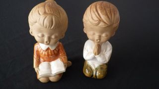 Vintage Kneeling Praying Boy And Girl Ceramic Figurines Made In Japan