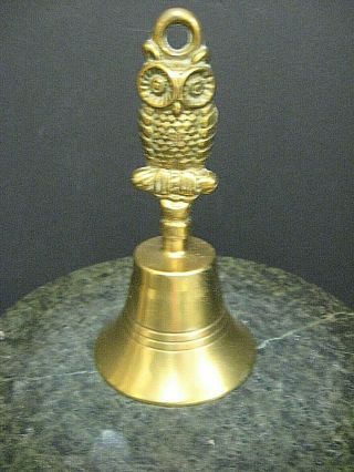 Vintage Brass Figural Teachers Handbell Owl Hand Bell Bird Handbell
