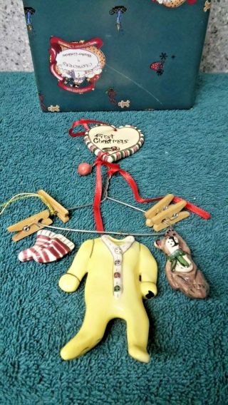 First Christmas Yellow Baby Hanger Ornament By Heather Goldminc For Blue Sky Cla