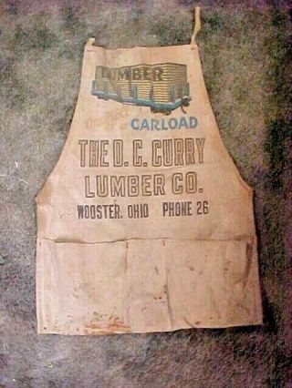 Vintage Cloth Advertising Nail Apron D C Curry Lumber Wooster Oh Phone 26