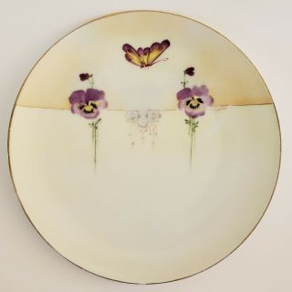 Vintage J & C Bavaria Everett Studio Signed Hand Painted Plate Pansies Butterfly