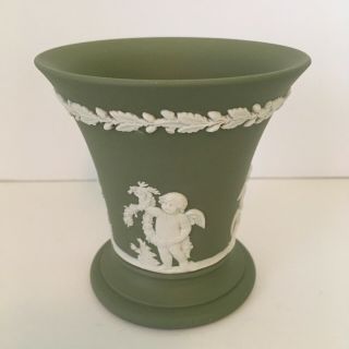 Wedgwood White On Sage Green Jasperware Cherubs Cupids Posey Pot Vase - Seasons