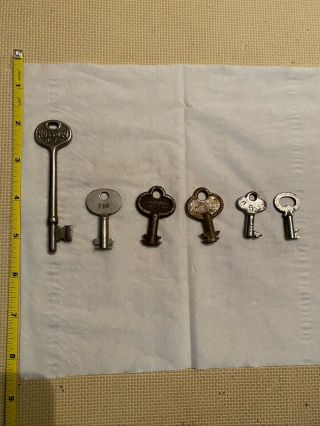 6 Vintage Skeleton Keys,  1 Russwin 2,  1 Corbin,  1 Ccl Co. ,  5 Are Hollow Barrel