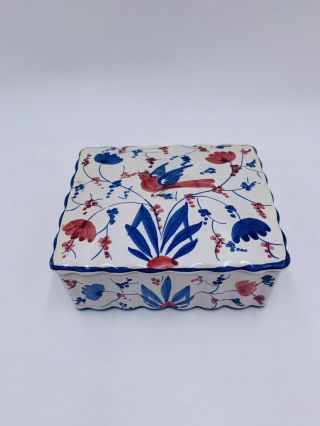 Vintage Italian Italy Porcelain Hand Painted Trinket Box Blue and Red Birds 3