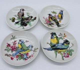Set Of 4 Vintage Miniature Bird Plates Trinket Olive Oil Dishes Dollhouse Japan