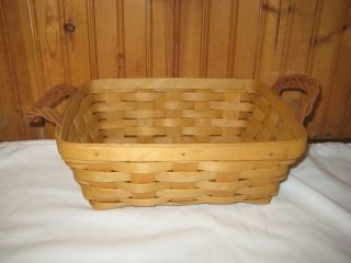 Signed Longaberger Pantry Basket With Braided Leather Handles