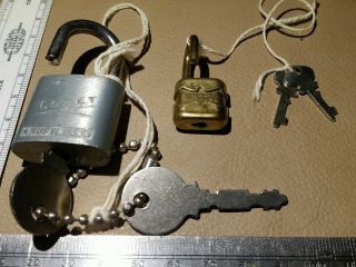 2 Vintage Pad Locks & Keys Made In Usa Comet & Reese Brass Both