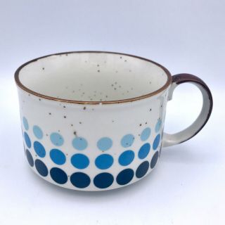 Vintage Stoneware Coffee Mug Cup Graduated Blue Polka Dots Mid Century