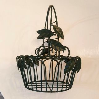 Green Metal Wire Basket With Leaves 8 " X 10 " Country Cottage Chic Home Interior