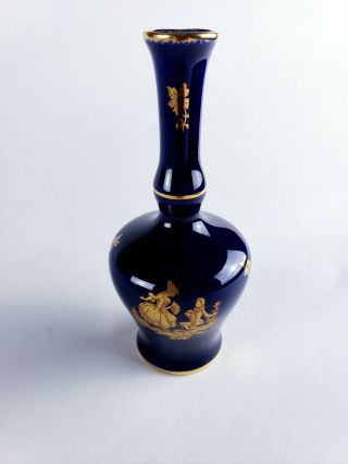 Limoges Otco Porcelain Vase Cobalt Blue And Gold,  4.  5 Inches Tall