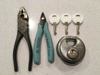 Vintage Pliers,  Vintage Xcelite Wire Cutters,  And Chateau Pad Lock With (3) Keys