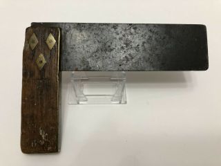 Vintage Hand Made Woodworkers Hand Square,  Very Old Brass Base,  Brass Bolsters