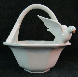 Fitz And Floyd Vintage White Porcelain China Basket With White Dove Wedding Dish