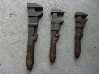 3 Vintage Wood Handle Pipe Wrench Made Usa Size 12 10 8 Inch