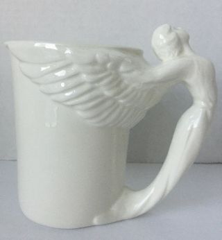 Vtg 1994 Mcconnell Ceramic Mug Art Deco Style Winged Angel Handle White