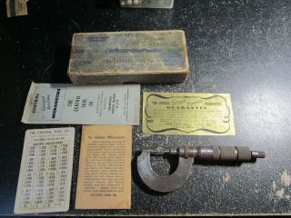 Vintage Central Tool Company Micrometer Complete Box Papers Parts